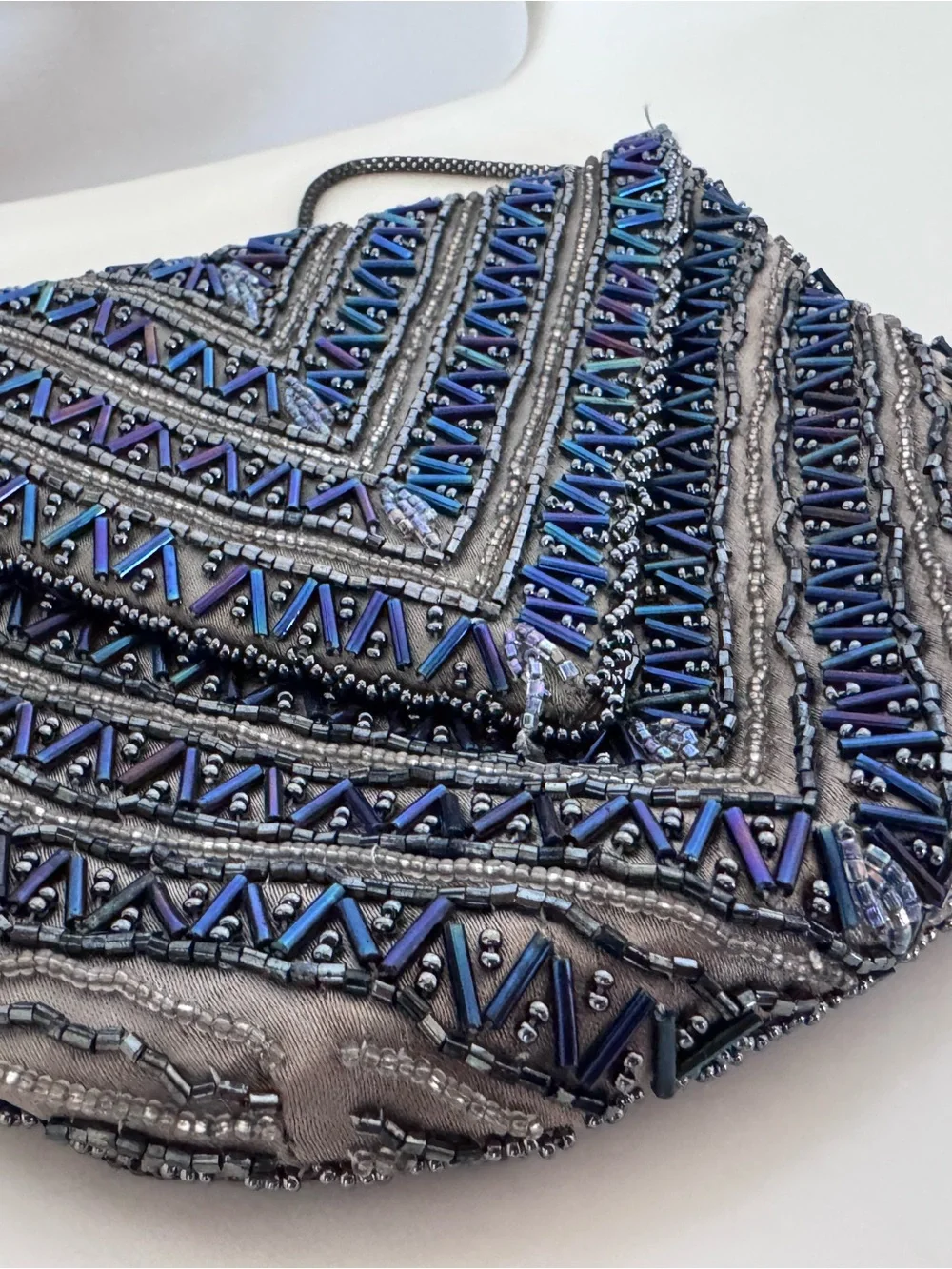 Vintage La Regale Beaded Evening Bag Gray Blue Iridescent Art Deco Cocktail Purs